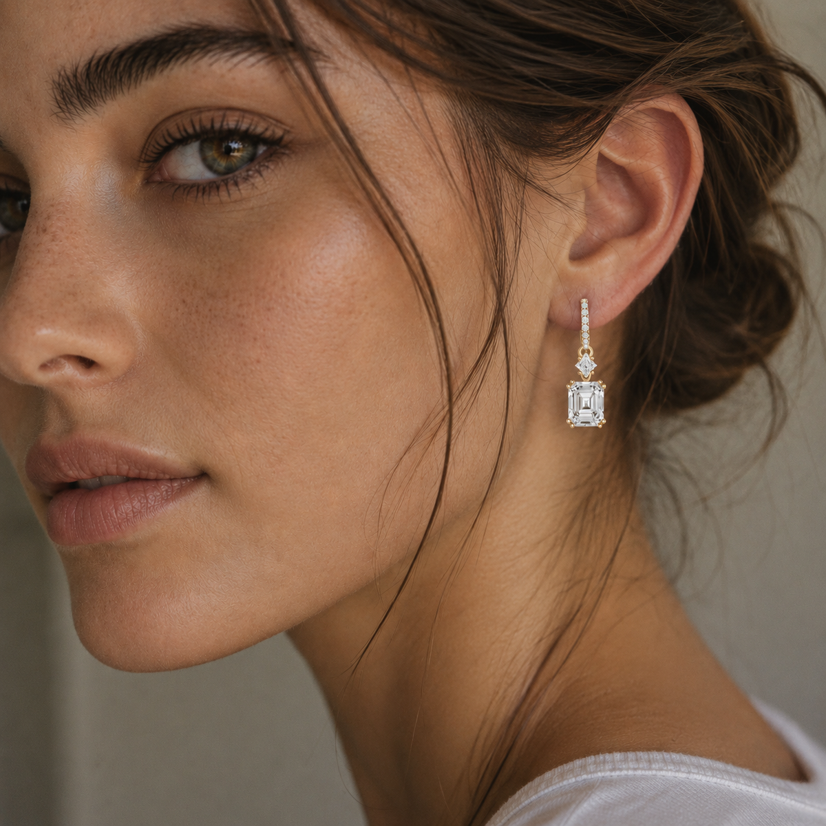 Asscher Cut Lab Grown Diamond Drop Earrings
