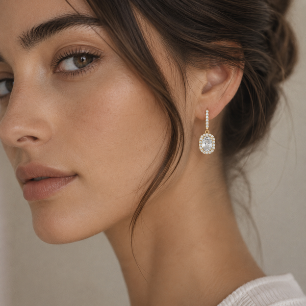 Aurora Oval Halo Lab Grown Diamond Drop Earrings