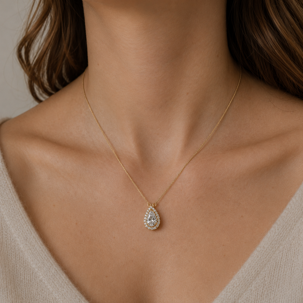 Pear Lab Grown Diamond Halo Pendant Necklace