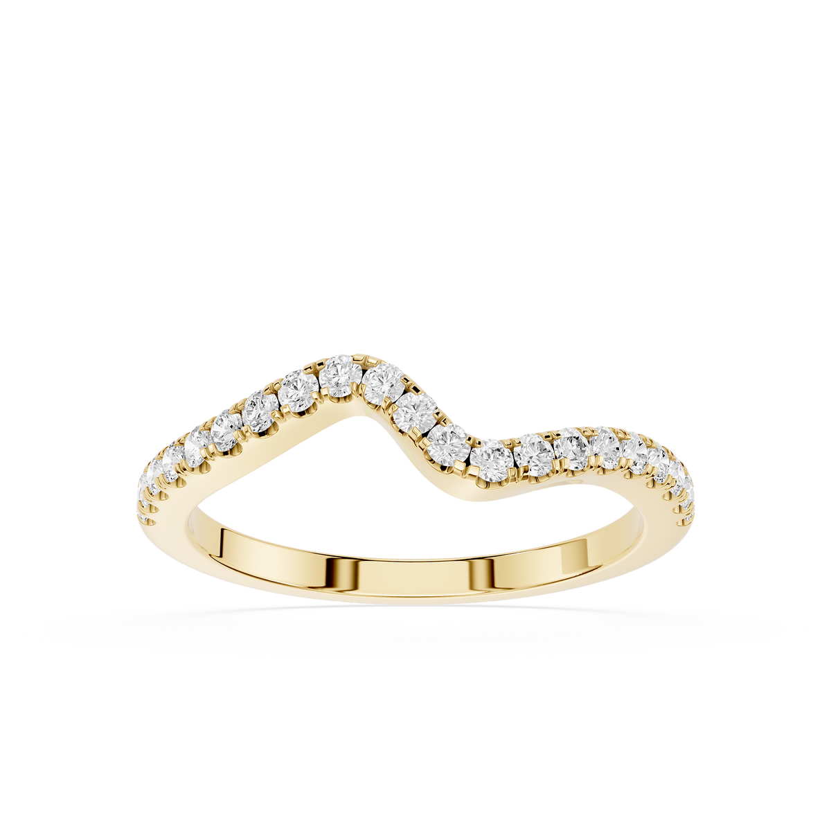 Classic Round Cut Lab Grown Diamond Curved Wedding Band in Yellow Gold