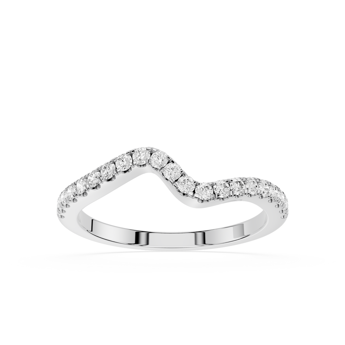 Curved diamond wedding band with round lab grown diamonds in White Gold