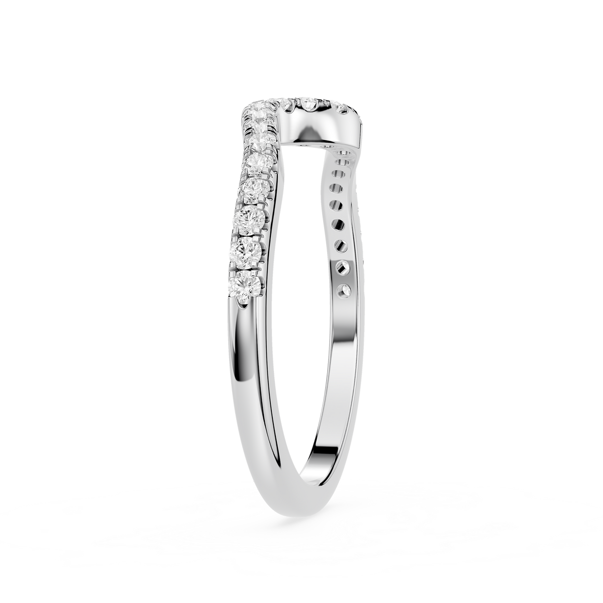 White gold ring with small diamonds on a white background