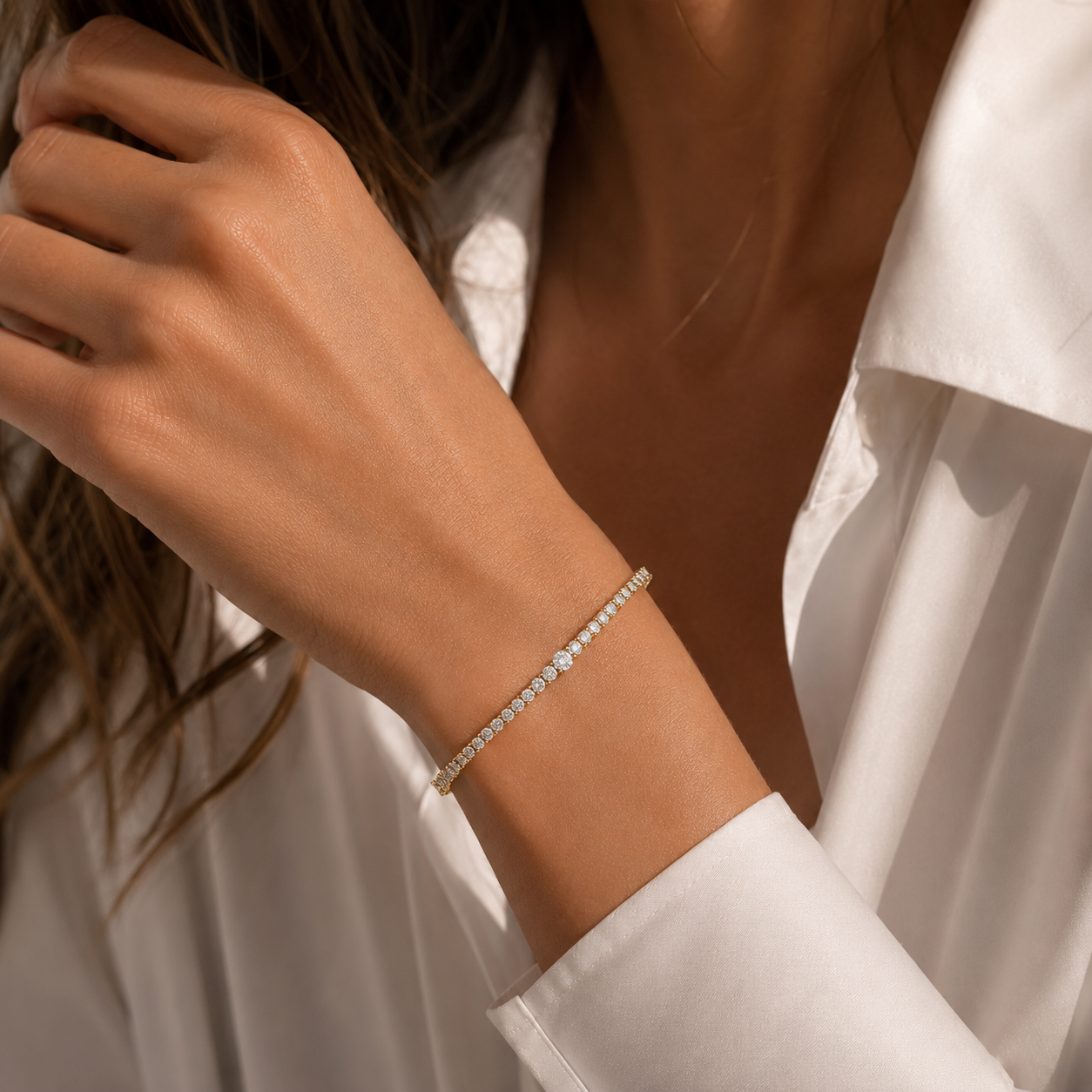 Round Lab Grown Diamond Half Bangle Bracelet