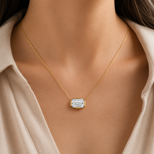 Emerald Cut Lab Grown Diamond East And West Pendant