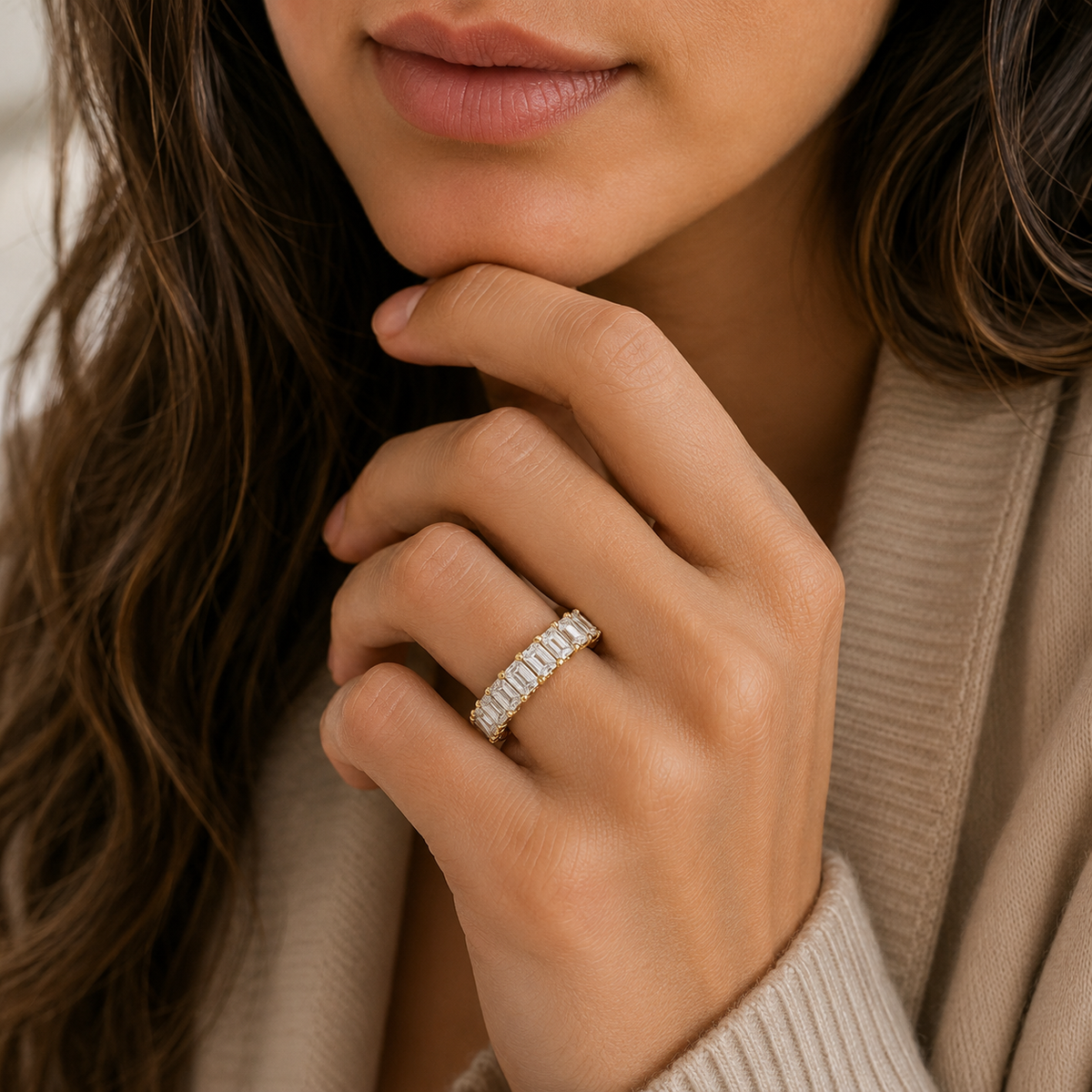 Emerald Cut Lab Grown Diamond Eternity Wedding Band