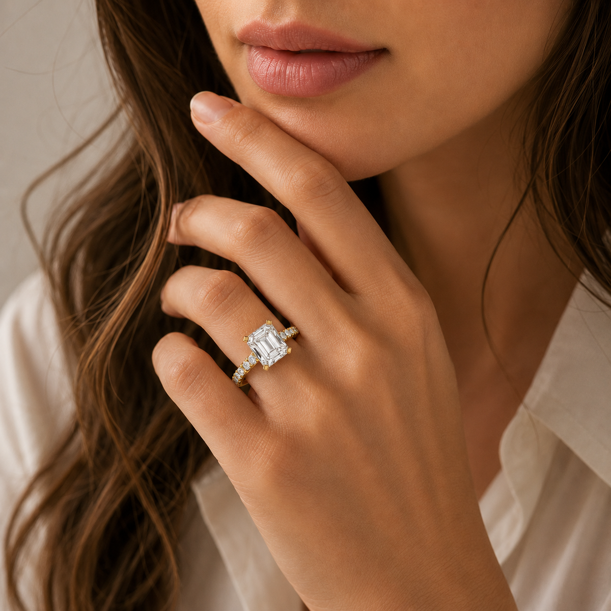 Emerald Cut Lab Grown Diamond Solitaire Accent Ring