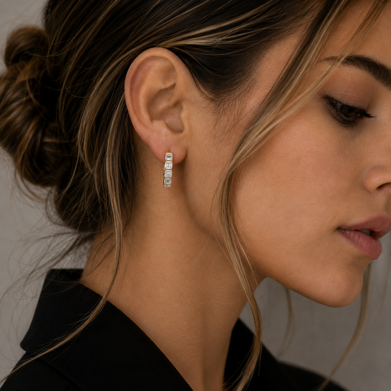 Emerald Cut Lab Grown Diamond Hoop Earrings