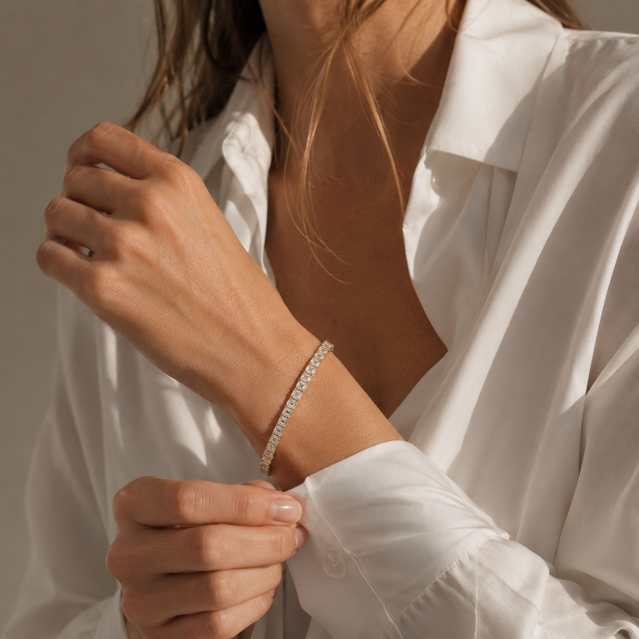 Emerald Cut Lab Grown Diamond Tennis Bracelet