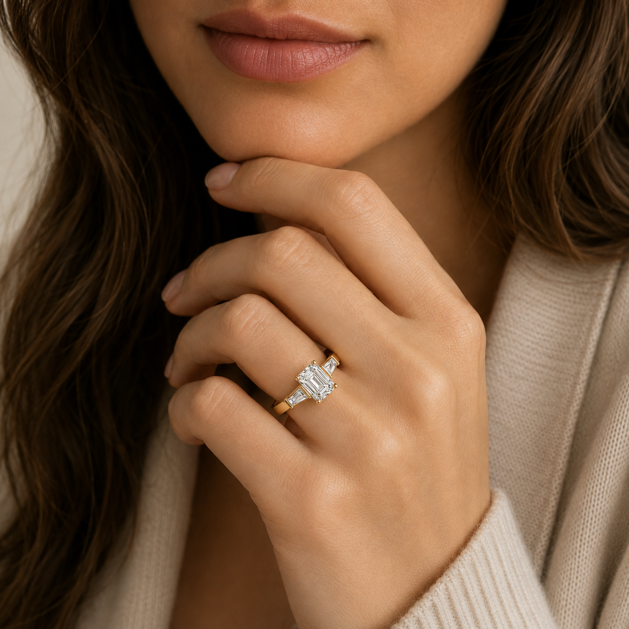 Emerald Cut Three Stone Lab Grown Diamond Ring