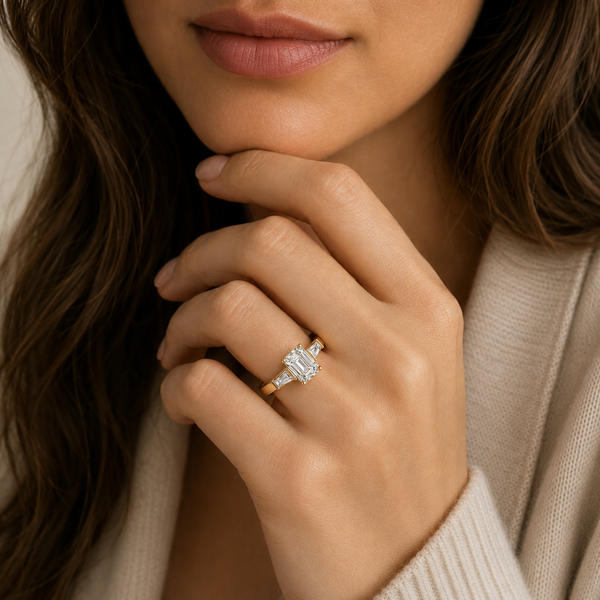 Emerald Cut Three Stone Lab Grown Diamond Ring