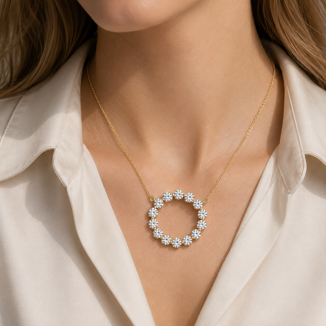 Round Lab Grown Diamond Circle Pendant Necklace