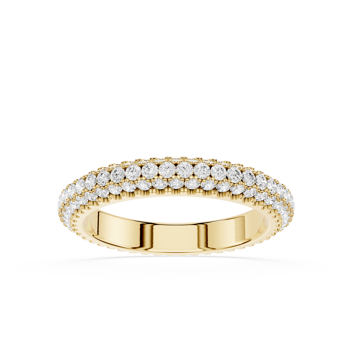 Three row round cut lab grown diamond eternity ring in 14K Gold