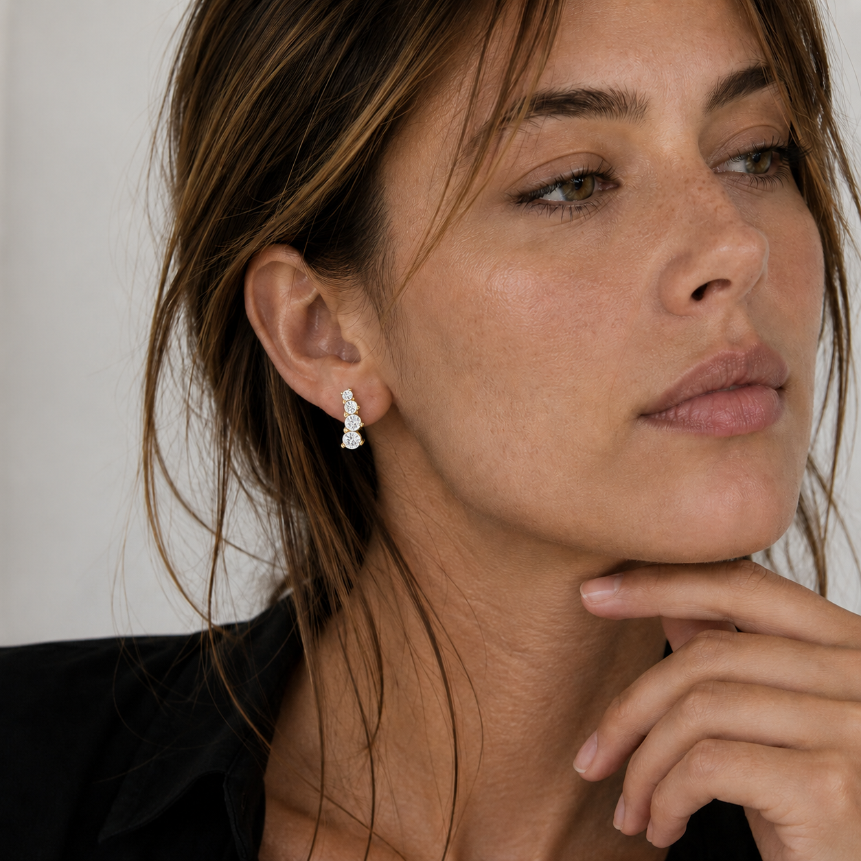 Graduated Round Lab Grown Diamond Ear Climber Earrings