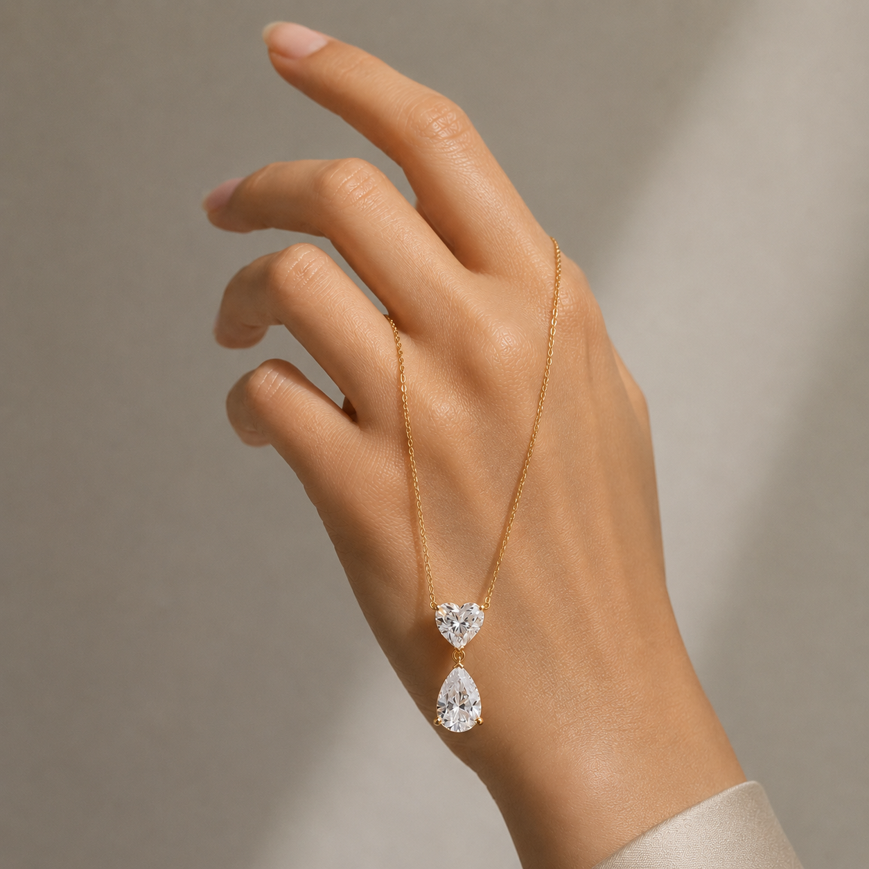 Heart And Pear Lab Grown Diamond Drop Pendant Necklace