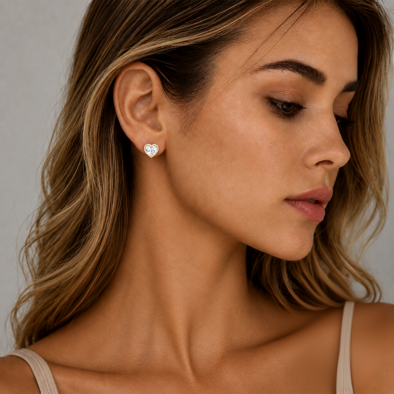 Heart Cut Lab Grown Diamond Bezel Stud Earrings