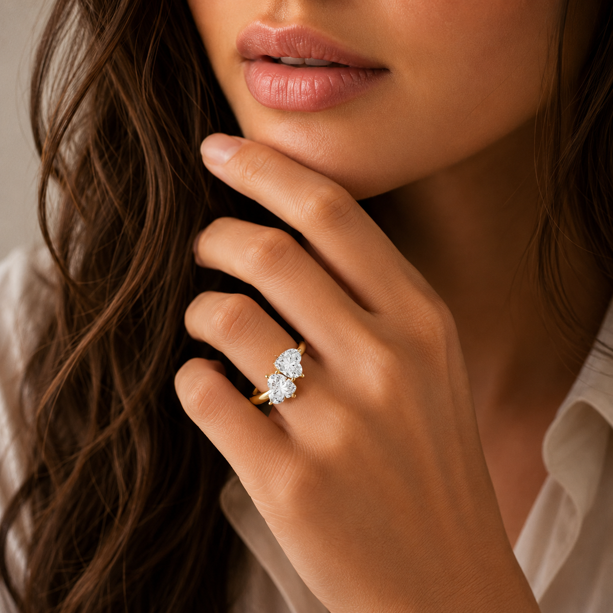 Heart Cut Lab Grown Diamond Toi et Moi Engagement Ring