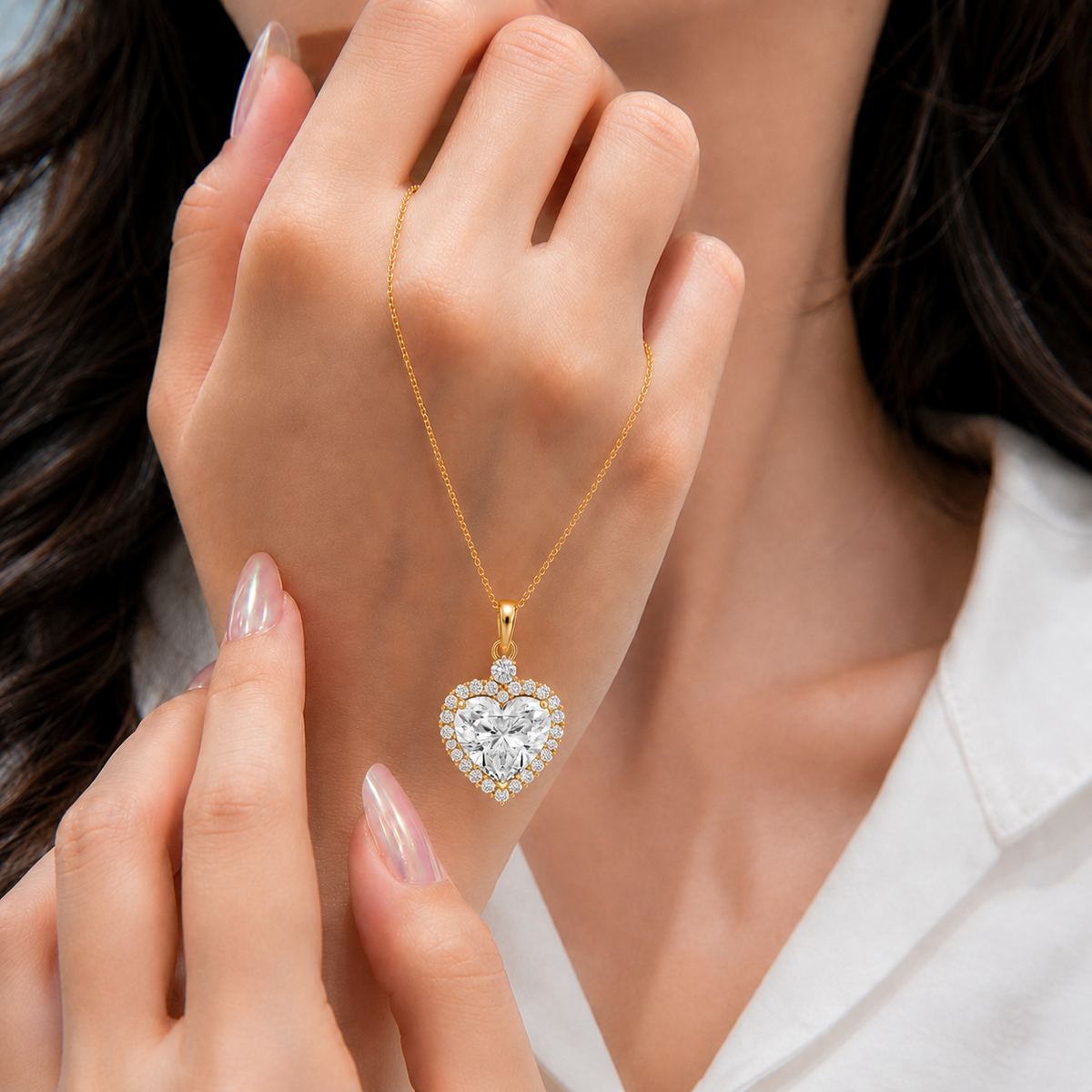 Heart Lab Grown Diamond Halo Pendant Necklace