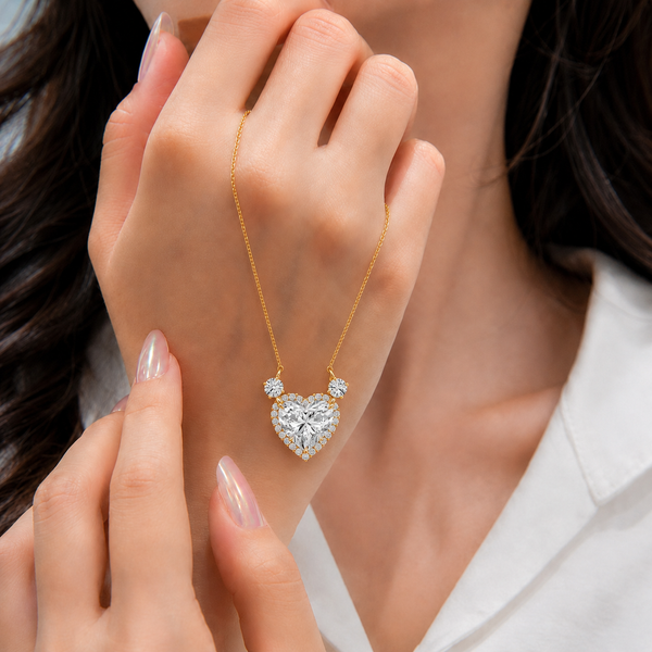 Heart Lab Grown Diamond Three Stone Pendant Necklace