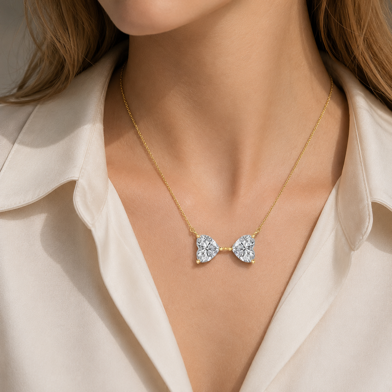 Heart Cut Lab Grown Diamond Toi et Moi Pendant