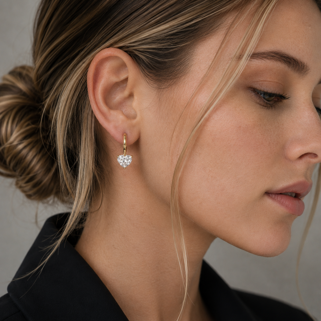 Heart Shape Lab Grown Diamond Drop Hoop Earrings