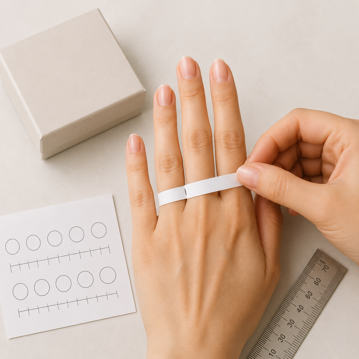 Wrap a paper strip or string around the base of your finger