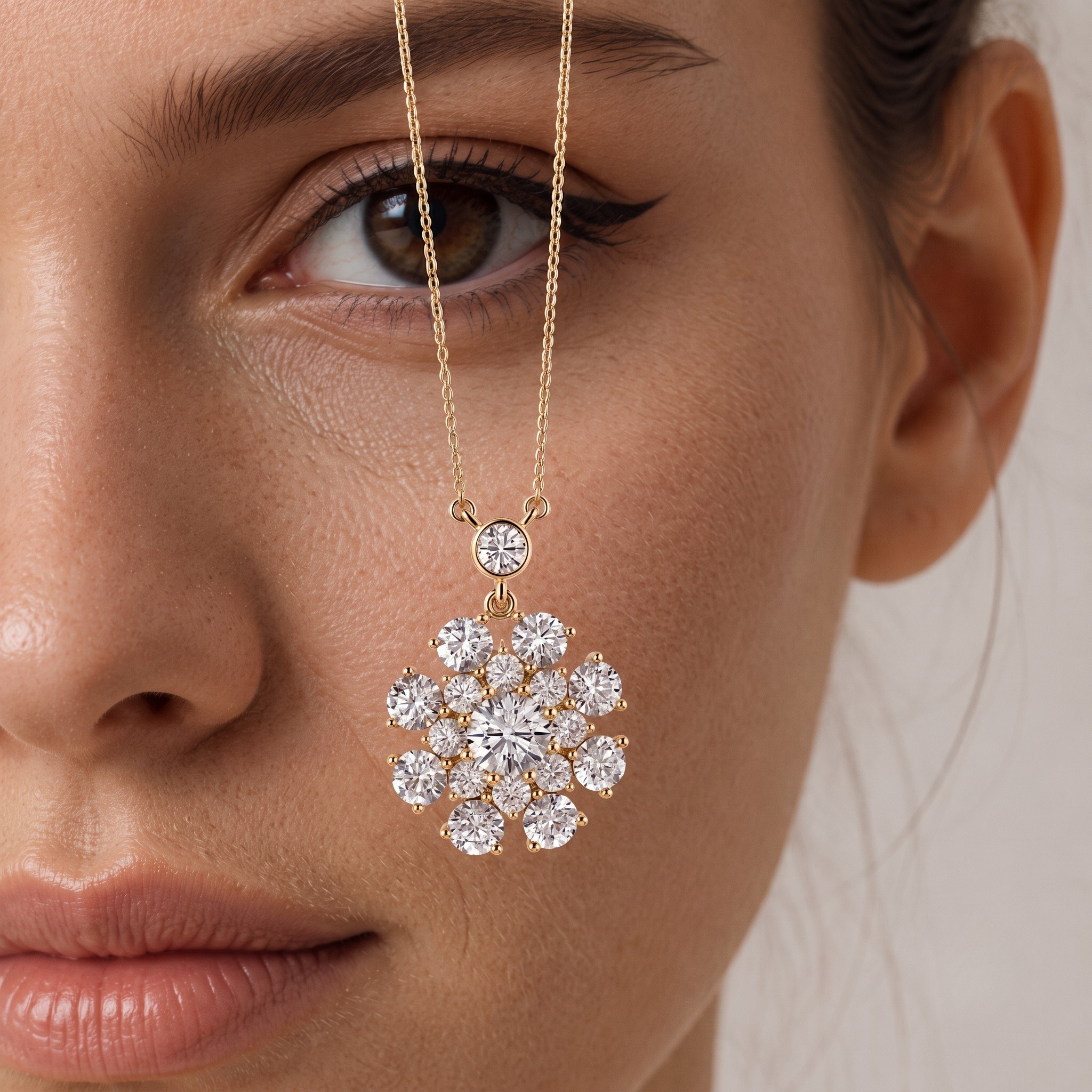 Round Lab Grown Diamond Cluster Pendant Necklace