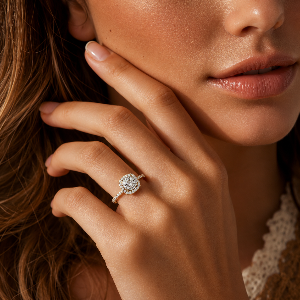 Round Lab Diamond Cushion Halo Ring