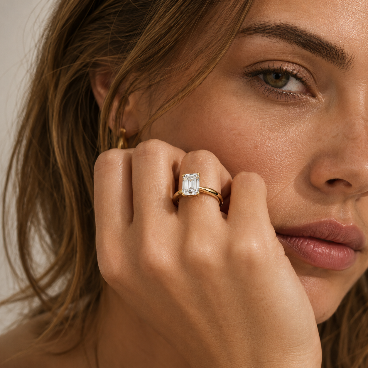 Emerald Cut Lab Diamond Split Shank Solitaire Ring