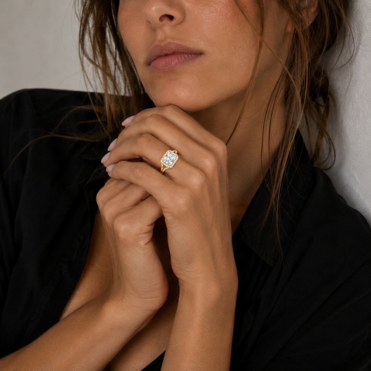 Radiant Cut Lab Diamond Halo Split Shank Ring