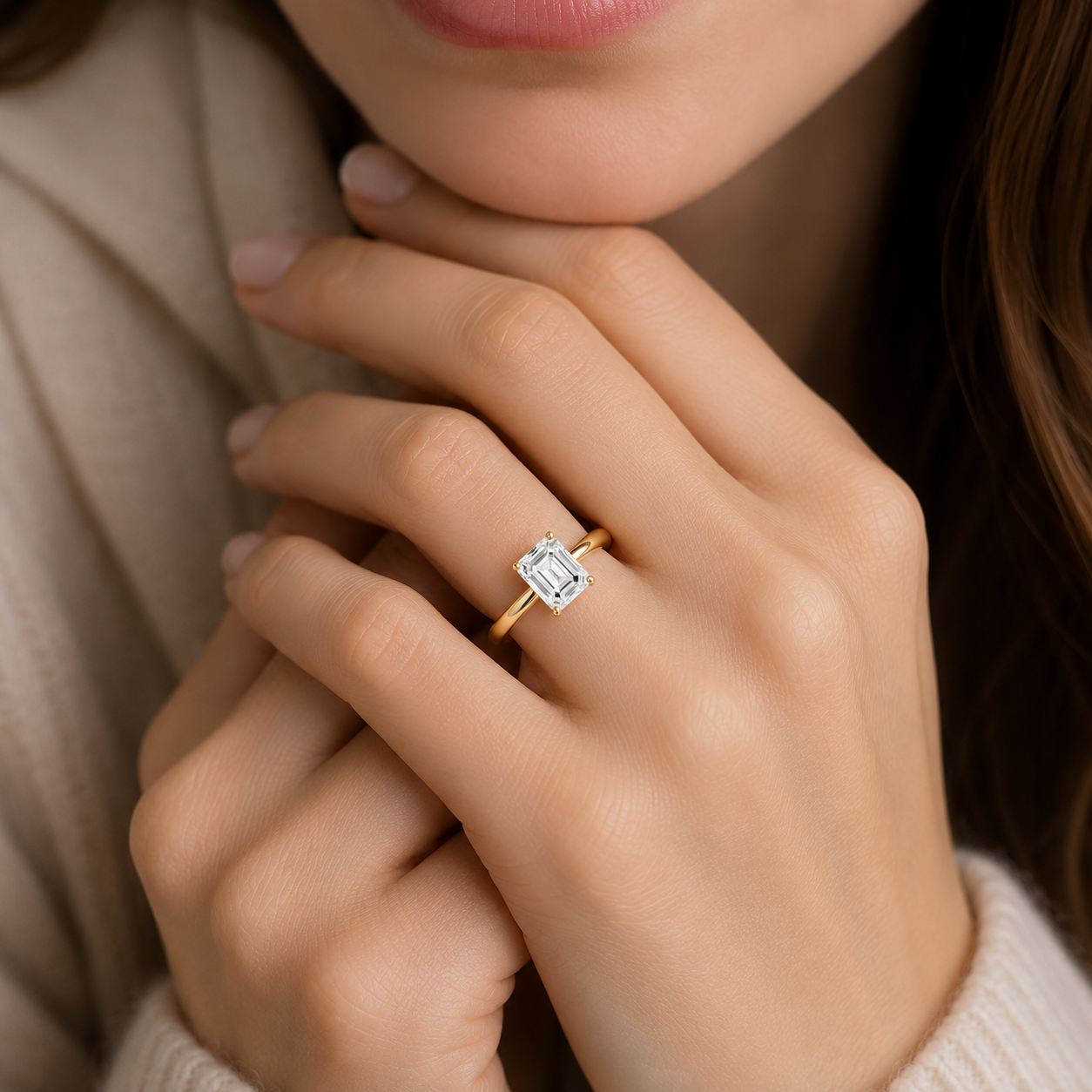 Square Emerald Cut Lab Diamond Solitaire Ring