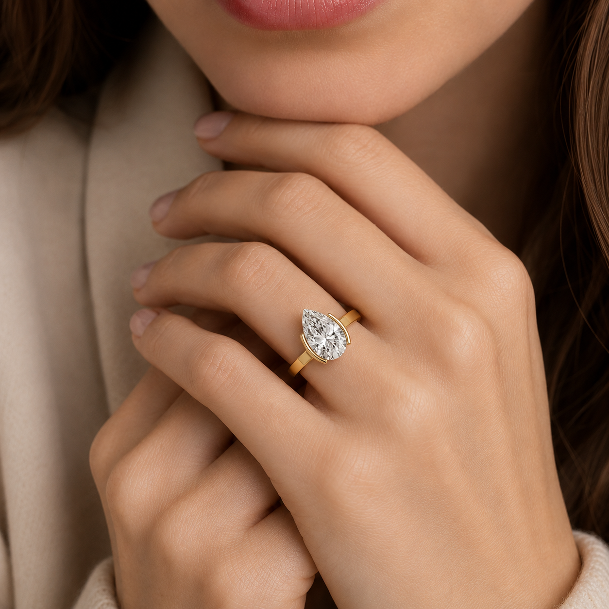 Pear Cut Lab Diamond Two Prong Solitaire Ring