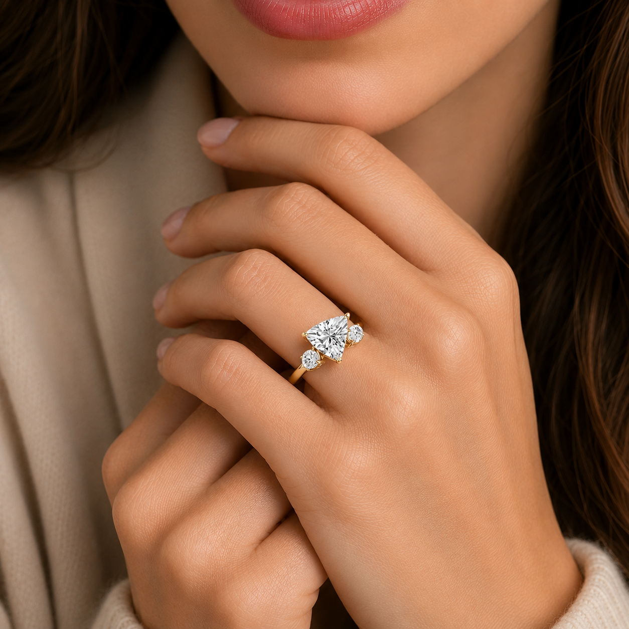 Trillion Cut Lab Diamond Three Stone Ring