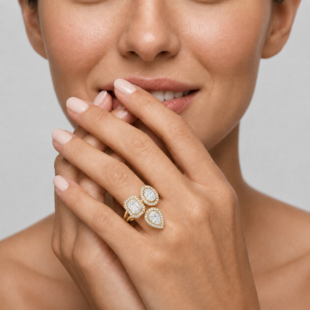 Multi Shape Lab Diamond Open Wrap Halo Ring