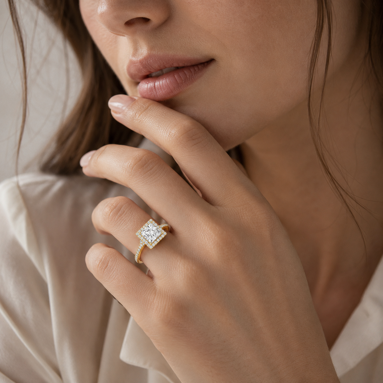 Princess Cut Lab Diamond Halo Engagement Ring