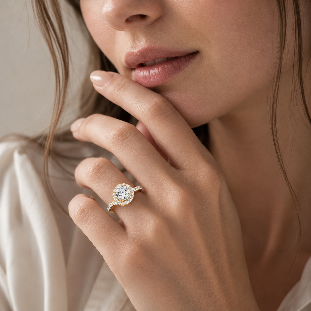 Round Cut Lab Diamond Twisted Halo Engagement Ring