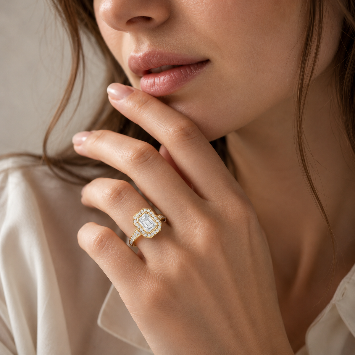 Emerald Cut Lab Diamond Octagon Halo Ring