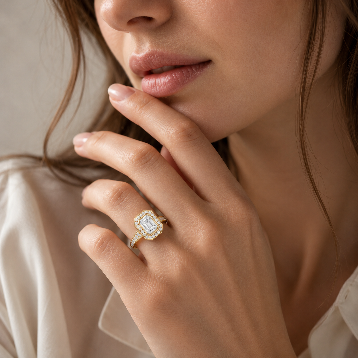 Emerald Cut Lab Diamond Octagon Halo Ring