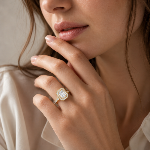 Emerald Cut Lab Diamond Octagon Halo Ring