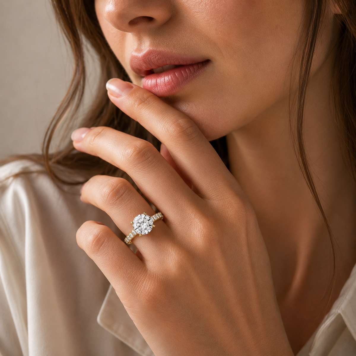 Round Cut Lab Grown Diamond Solitaire Pave Ring