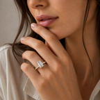 Emerald Cut Lab Grown Diamond Solitaire Pave Ring