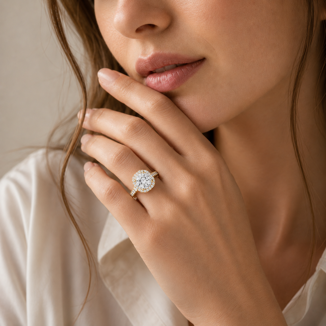 Round Cut Lab Diamond Vintage Halo Ring