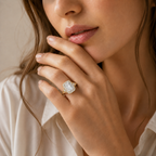 Emerald Lab Diamond Split Shank Halo Engagement Ring