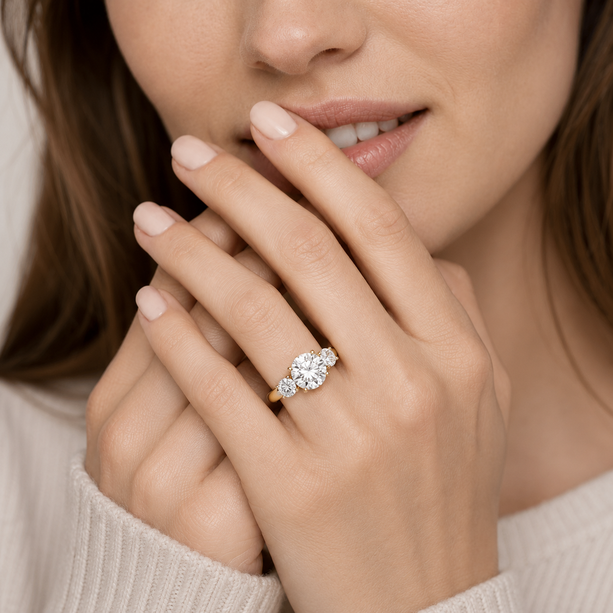 Round Three Stone Lab Grown Diamond Engagement Ring