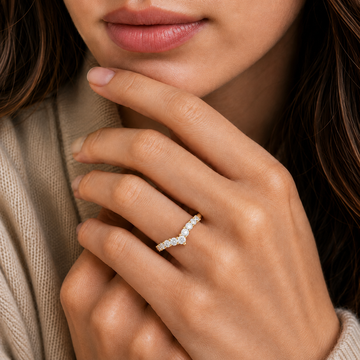V Shape Round Cut Lab Grown Diamond Wedding Band