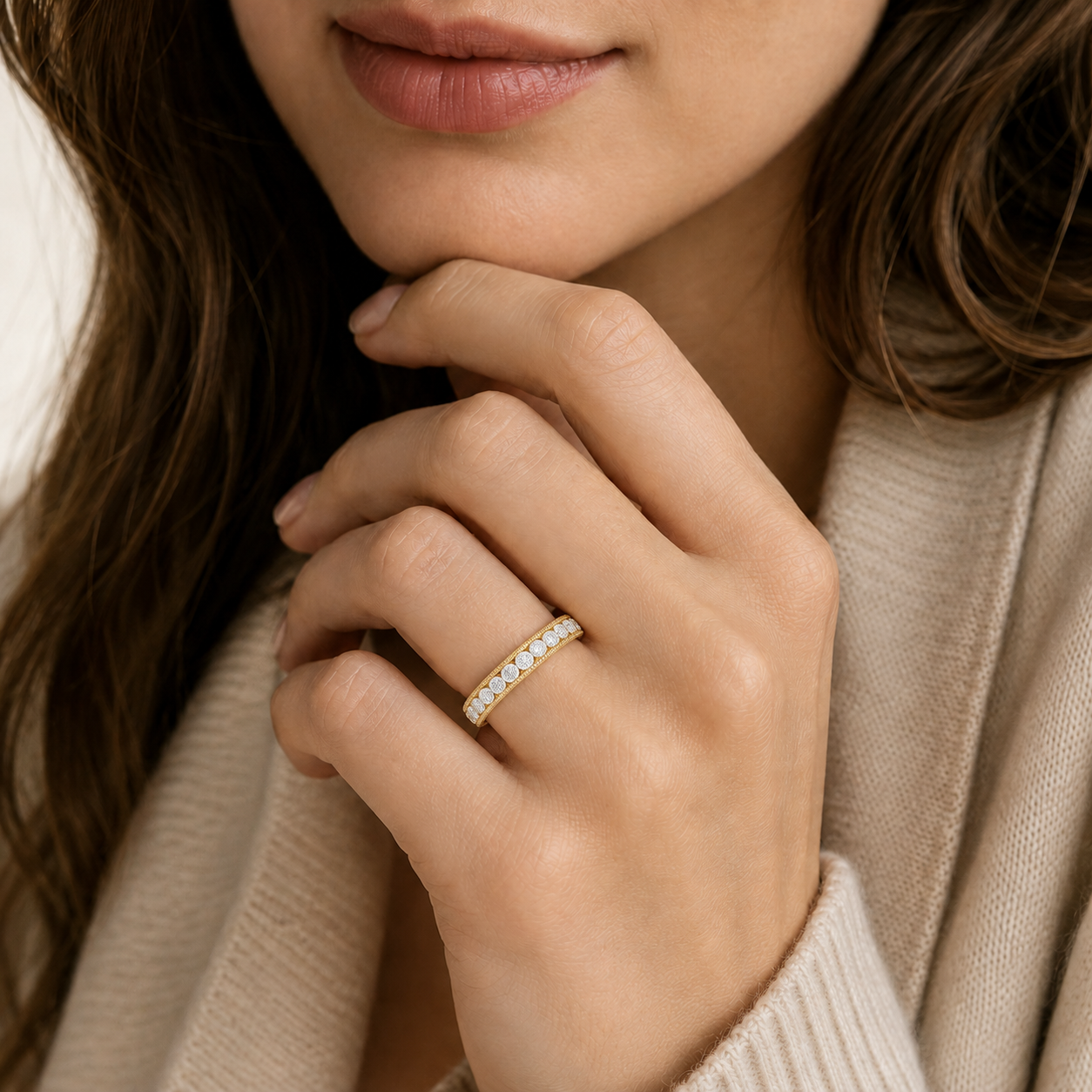 Round Cut Lab Grown Diamond Milgrain Eternity Band