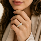 Triple Row Round Cut Lab Grown Diamond Wedding Band