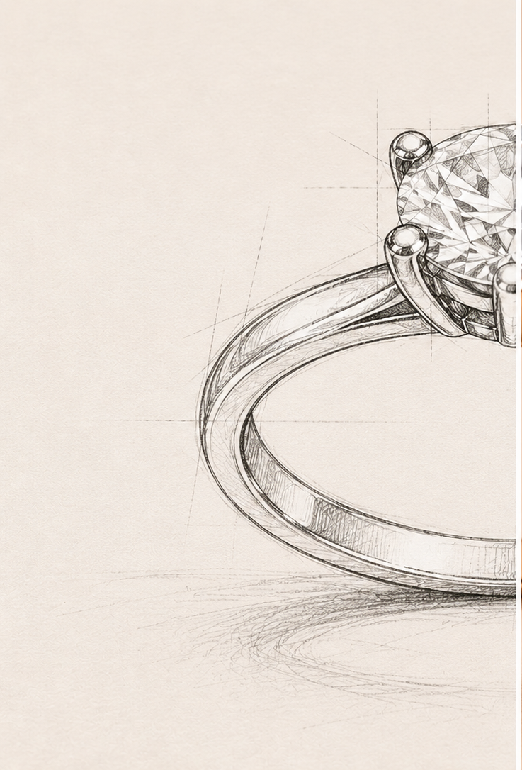 Two diamond rings, one in white gold and one in rose gold, on a light background.