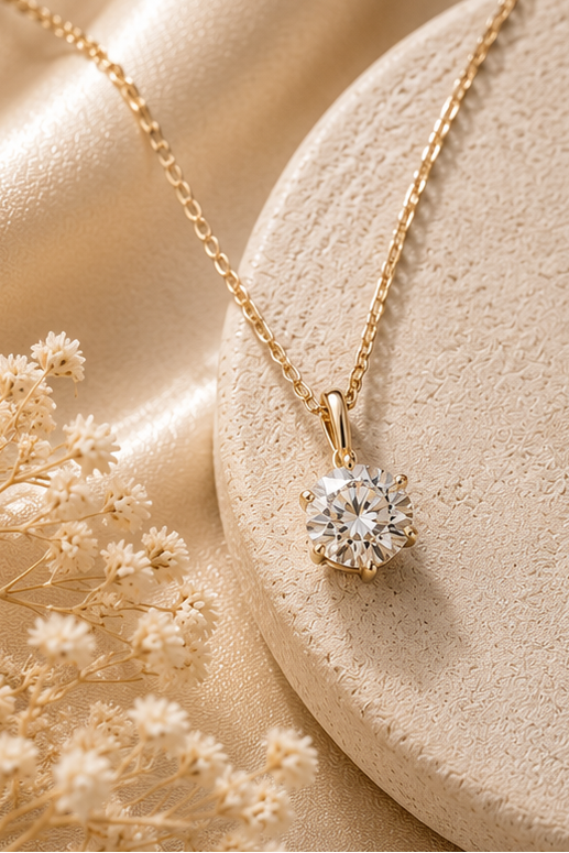 Gold necklace and bracelet on a soft beige fabric background with dried flowers.