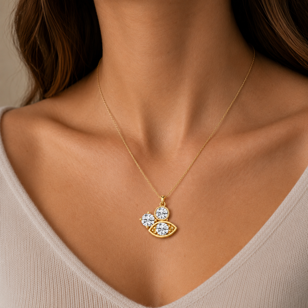 Round Lab Grown Diamond Evil Eye Pendant Necklace