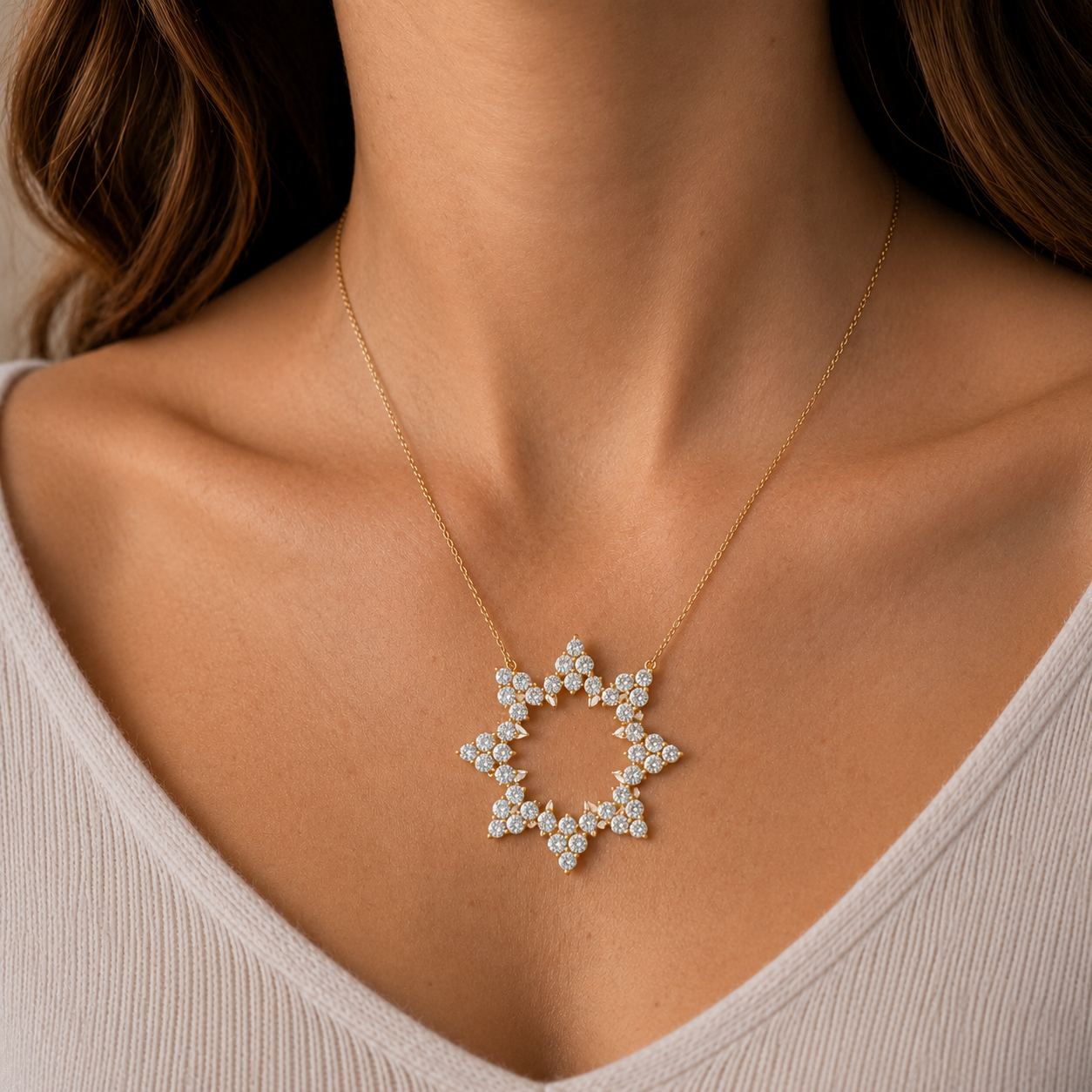 Round Lab Grown Diamond Star Pendant Necklace